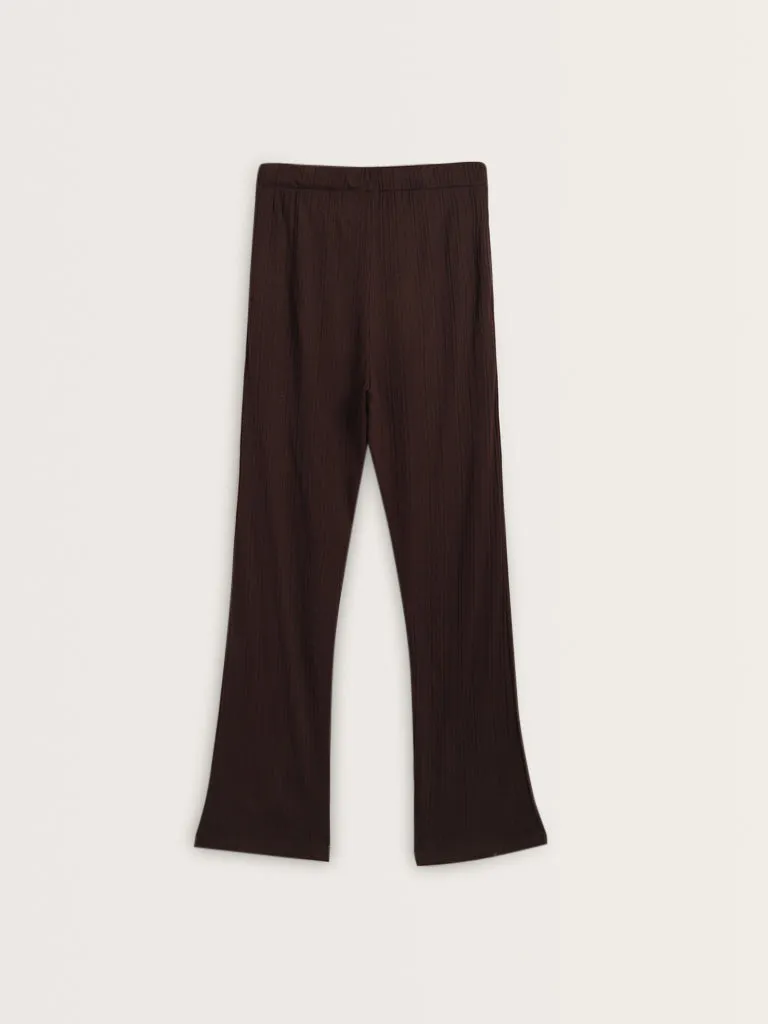 Wunderlove Dark Brown Ribbed High-Rise Pants