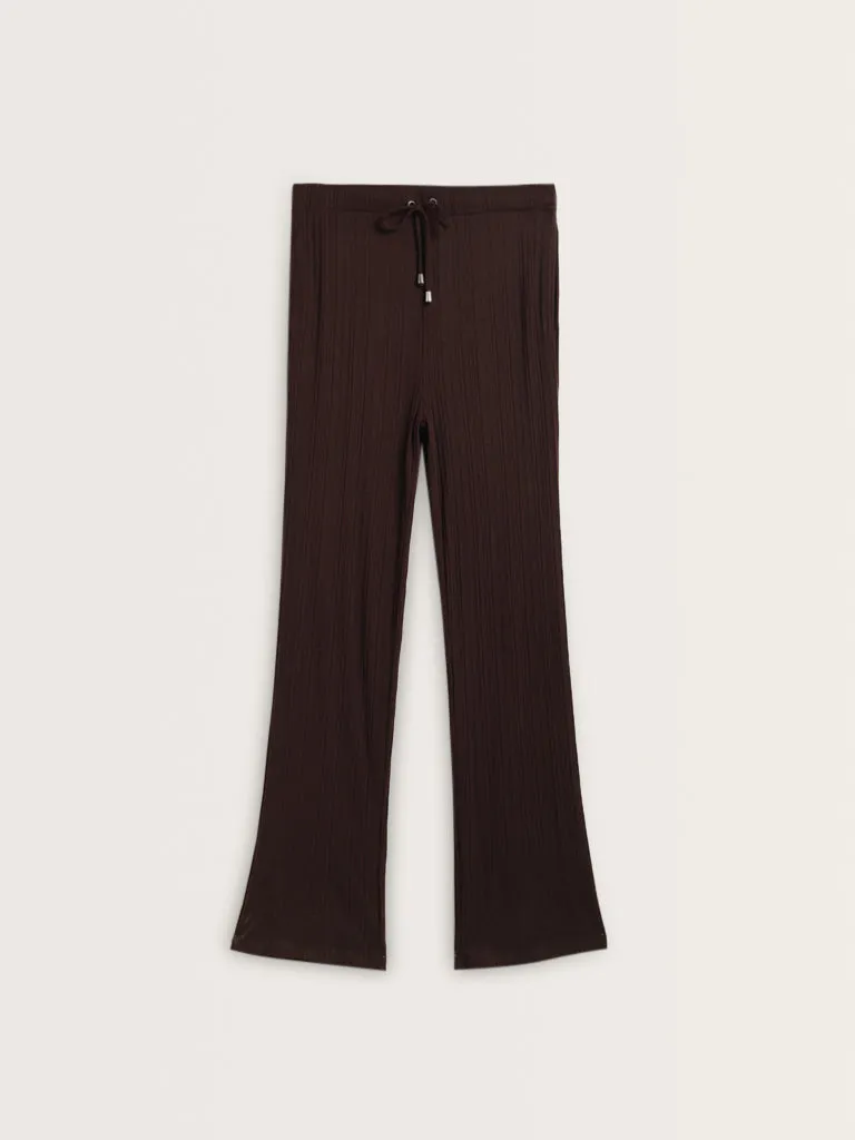 Wunderlove Dark Brown Ribbed High-Rise Pants