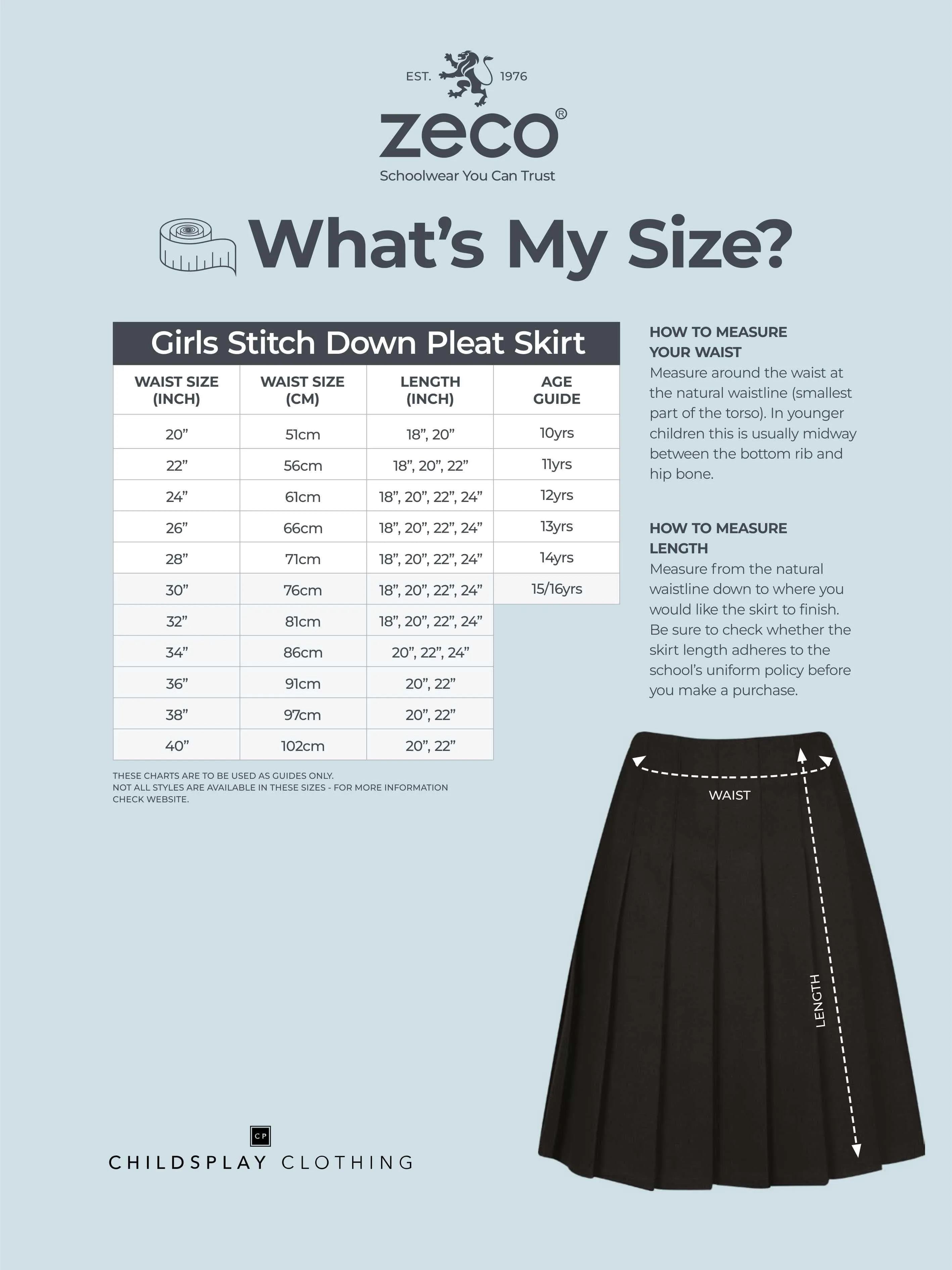 Zeco Girls School Senior Down Pleat Eco Skirt in Black